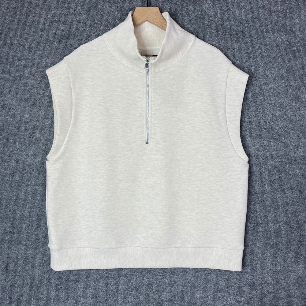 NEW CALIA $65 Ottoman Sleeveless Quarter Zip Pullover Cloud Cover Heather XL